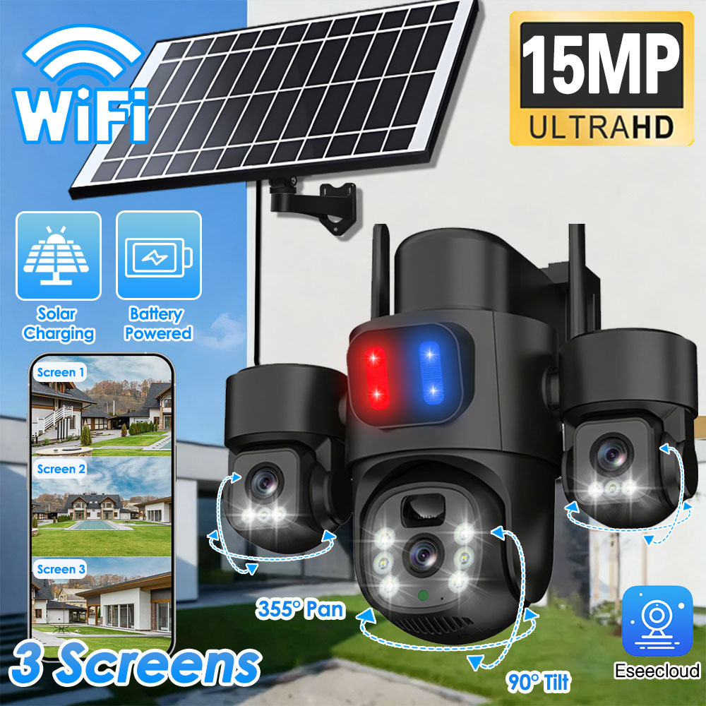 Home Yard Security Cameras - WIFI Solar PTZ Camera Outdoor 15MP