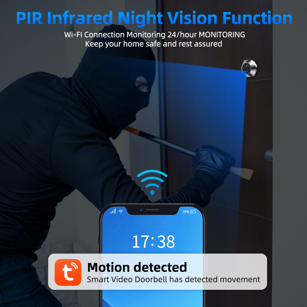 1080P WiFi Peephole Tuya Smart - Home Security Bell ulasan dan harga